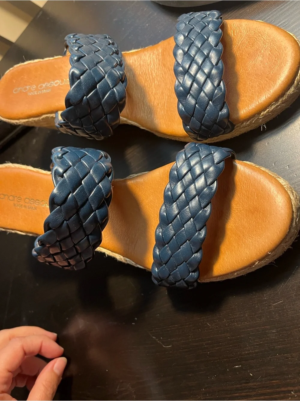 Braided navy blue Wedge Sandal for Women size 41/10 Andre Assous Sandal